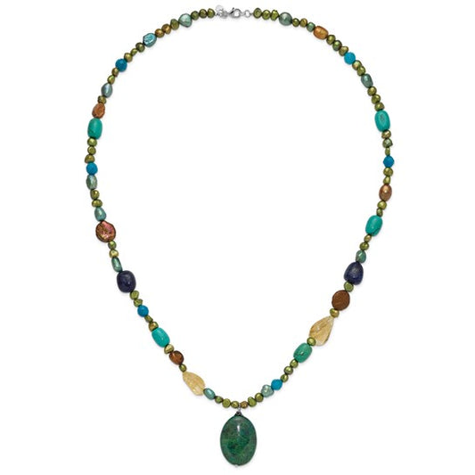 Natural Citrine, Lapis, Agate, Dyed Howlite, Freshwater Pearl, Jade, & Chrysocolla