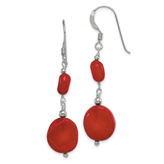 Natural Coral Round Dangle Earrings