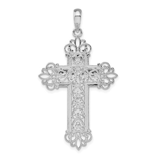 Fillagree Cross Sterling Silver White Gold Plated Pendant