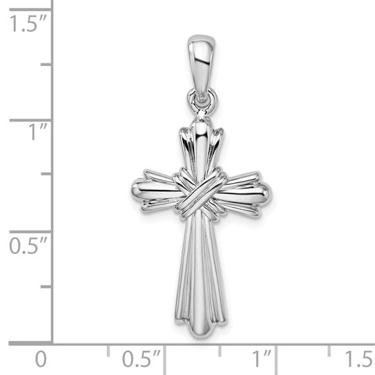 Fancy Cross Sterling Silver White Gold Plated Pendant
