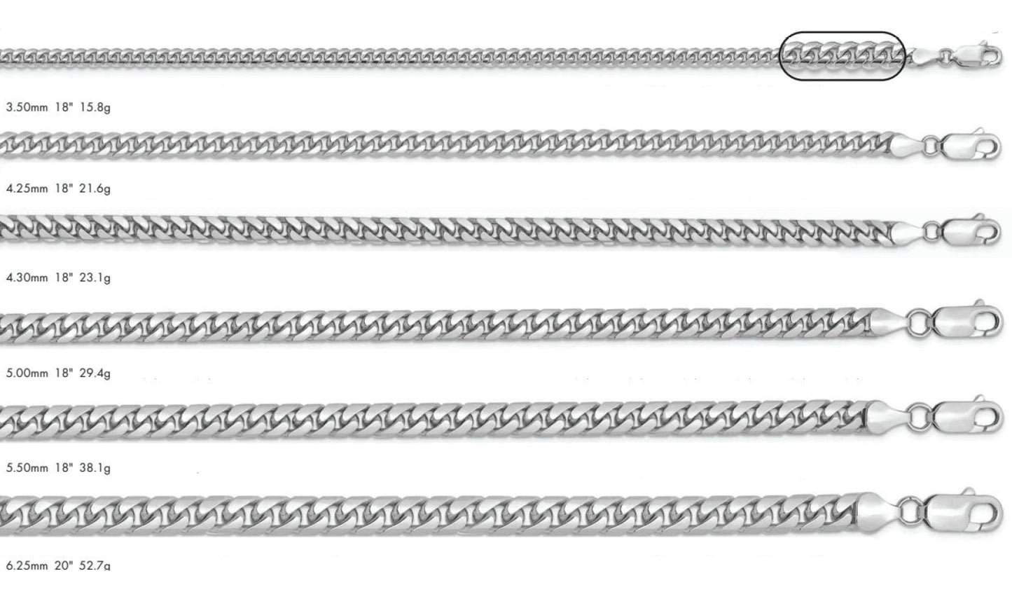 14K Semi Solid Miami Cuban Link Chain White Gold