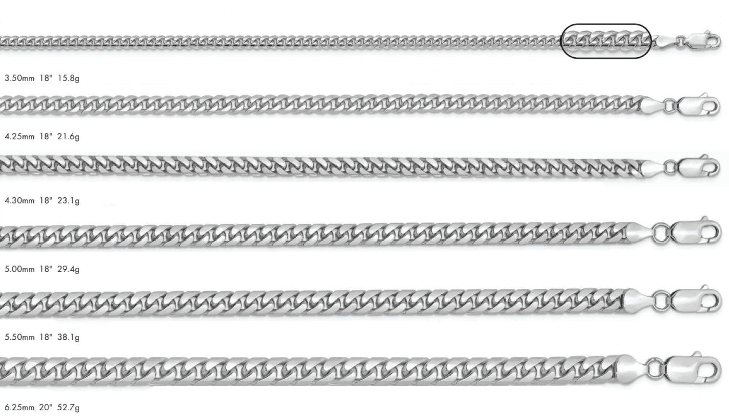 14K Solid Miami Cuban Link Chain White Gold