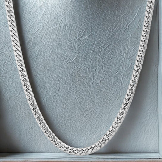 14K Semi Solid Miami Cuban Link Chain White Gold