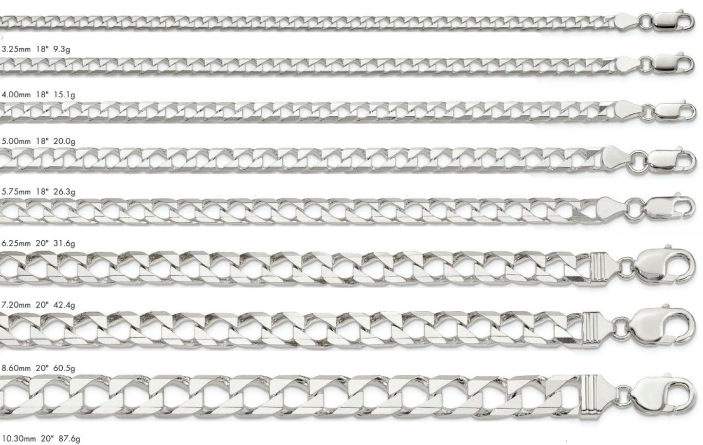 Sterling Silver Diamond Cut Square Curb Chain/Bracelet