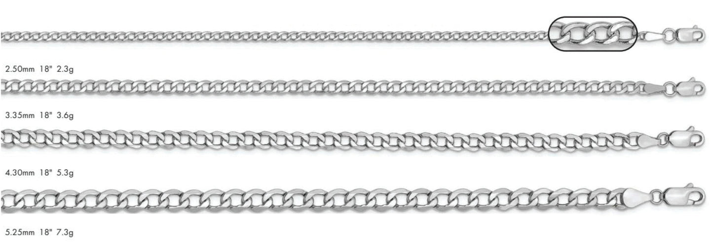 14K Semi Solid Curb Chain White Gold