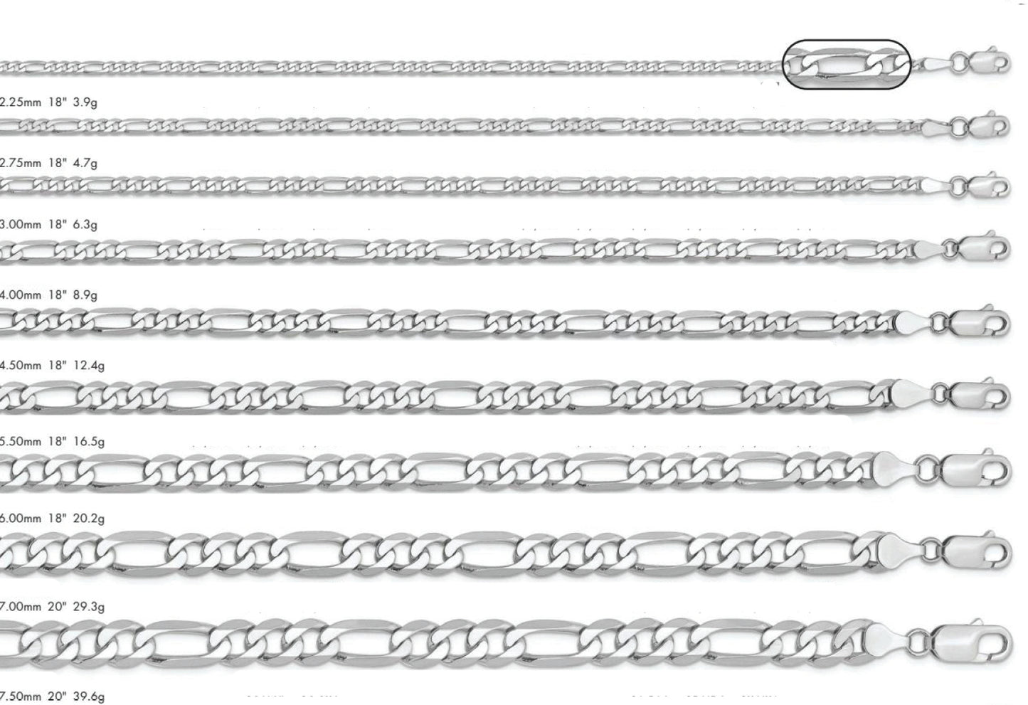 14K Flat Figaro Chain White Gold