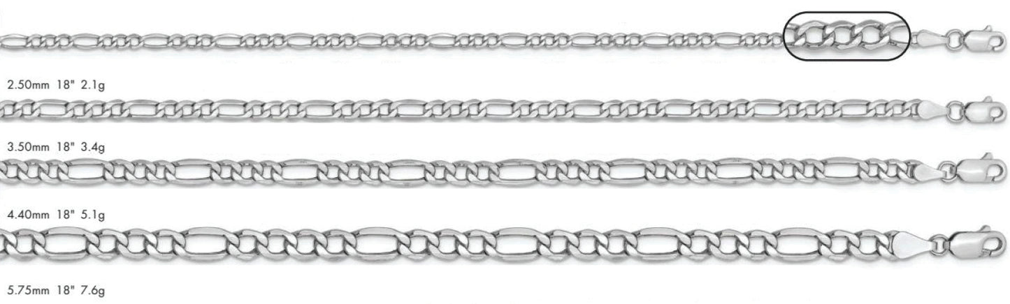 14K Figaro Semi Solid Chain White Gold