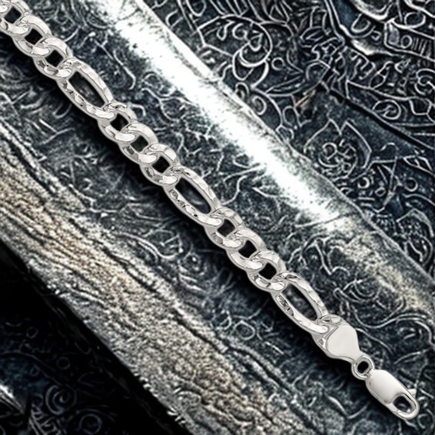 Sterling Silver Hammered Figaro Chain/Bracelet