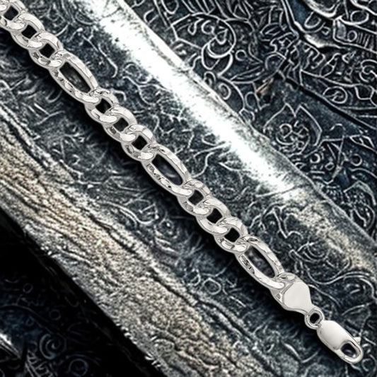Sterling Silver Hammered Figaro Chain/Bracelet