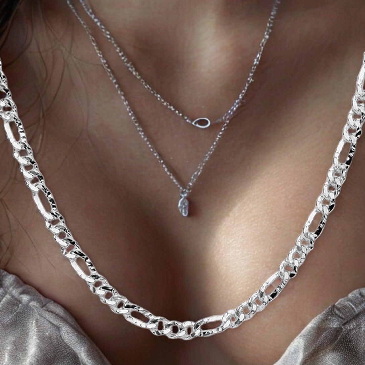 Sterling Silver Hammered Figaro Chain/Bracelet