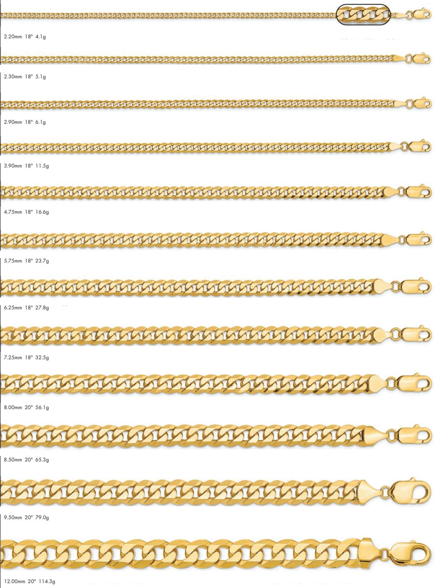 14K Flat Beveled Curb Yellow Gold