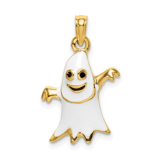 Ghost Enameled Pendant Charm 14K Gold