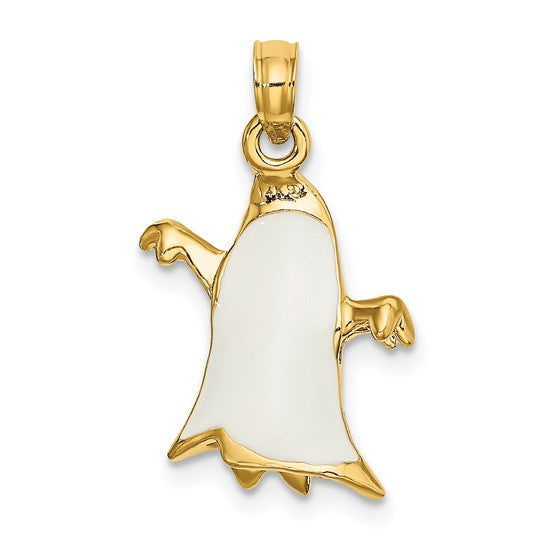 Ghost Enameled Pendant Charm 14K Gold