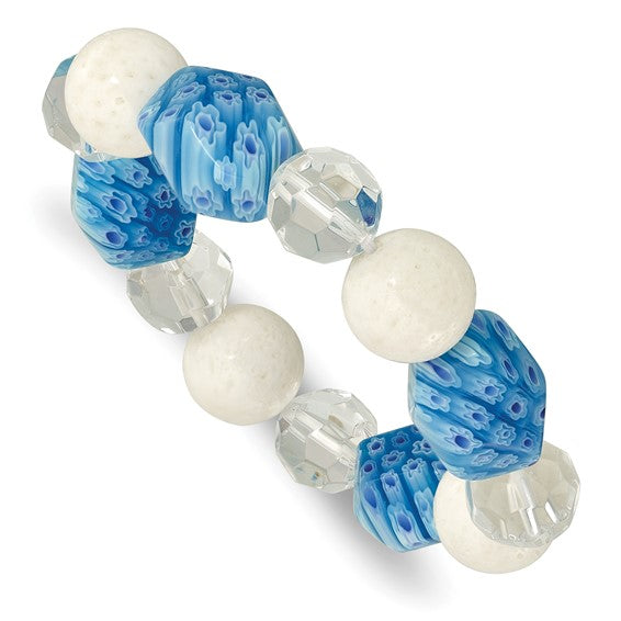 Natural Jade, Crystal, & Glass Bead Bracelet