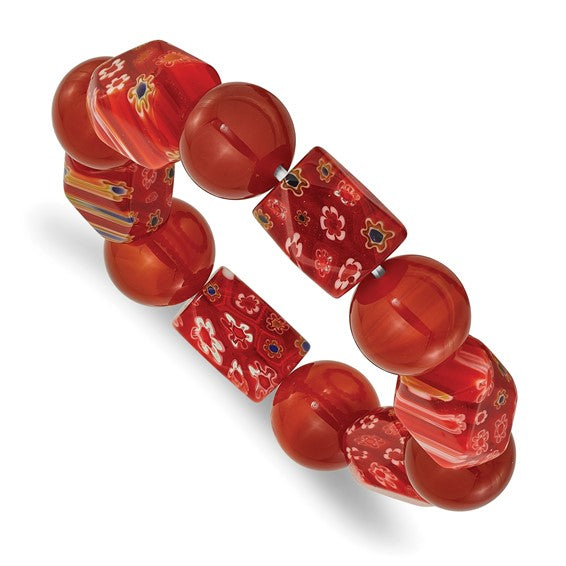Natural Carnelian & Glass Bead Bracelet