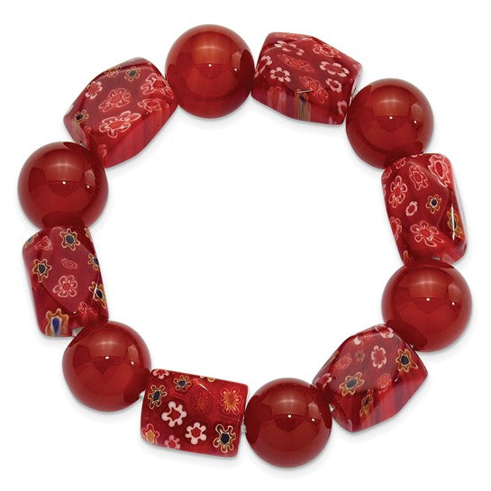 Natural Carnelian & Glass Bead Bracelet