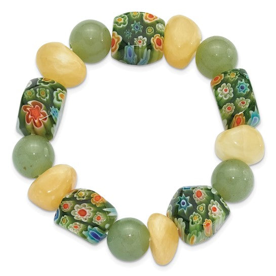 Natural Aventurine, Jade, & Glass Bead Bracelet