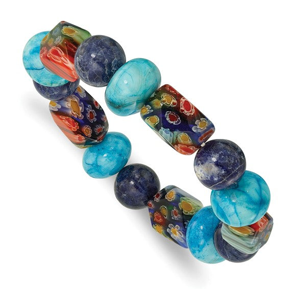 Natural Agate, Lapis, & Glass Bead Bracelet