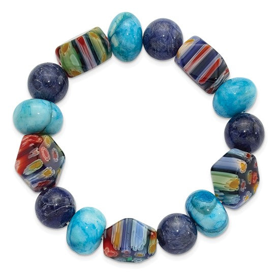 Natural Agate, Lapis, & Glass Bead Bracelet