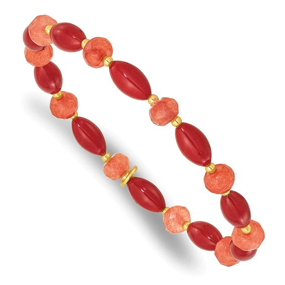 Natural Coral & Jade Bracelet Gold Over Sterling Silver