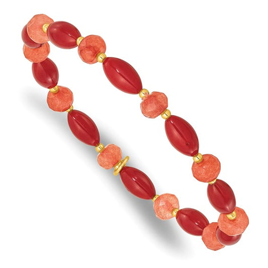 Natural Coral & Jade Bracelet Gold Over Sterling Silver