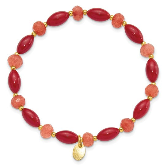 Natural Coral & Jade Bracelet Gold Over Sterling Silver