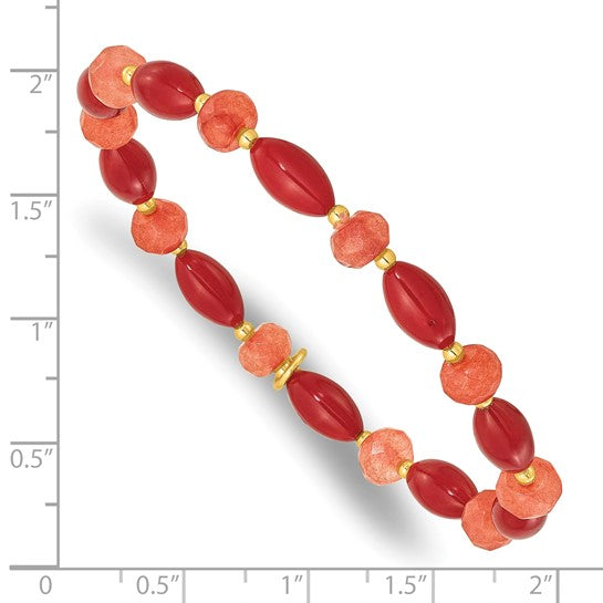 Natural Coral & Jade Bracelet Gold Over Sterling Silver