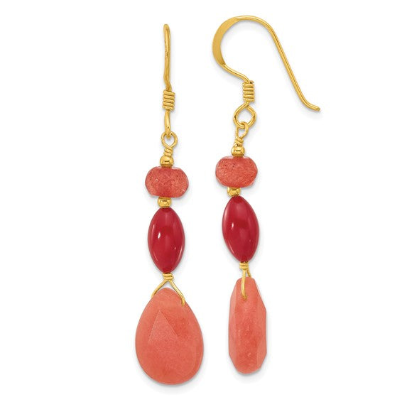 Natural Coral & Jade Dangle Earrings Gold Over Sterling Silver