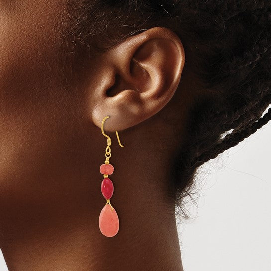 Natural Coral & Jade Dangle Earrings Gold Over Sterling Silver