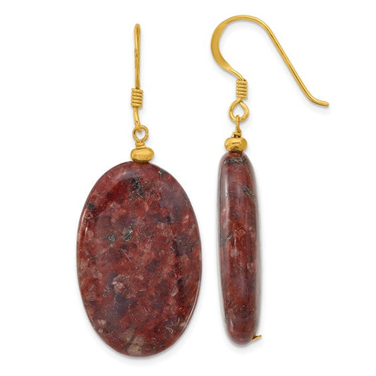 Natural Gold Plated Jasper Earrings Sterling Silver