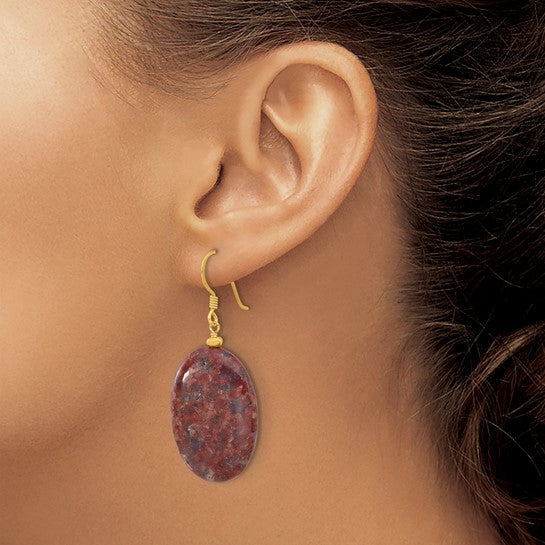 Natural Gold Plated Jasper Earrings Sterling Silver