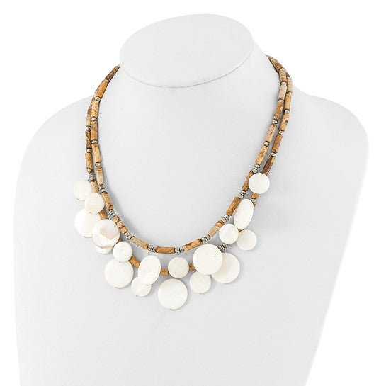 Mother Of Pearl, Jasper, & Crystal Necklace Sterling Silver