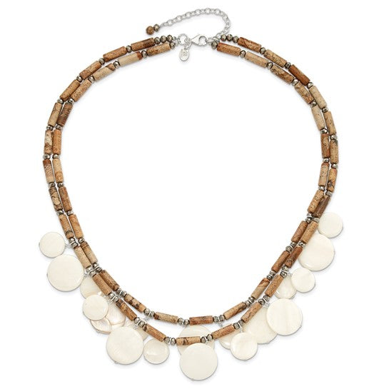 Mother Of Pearl, Jasper, & Crystal Necklace Sterling Silver