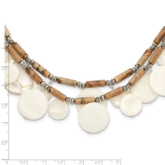 Mother Of Pearl, Jasper, & Crystal Necklace Sterling Silver