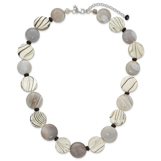 Zebra Mother Of Pearl, Natural Agate, & Natural Sardonyx Necklace Sterling Silver