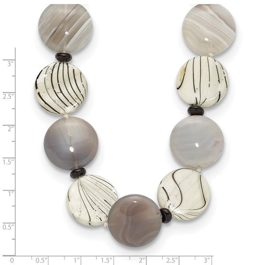Zebra Mother Of Pearl, Natural Agate, & Natural Sardonyx Necklace Sterling Silver