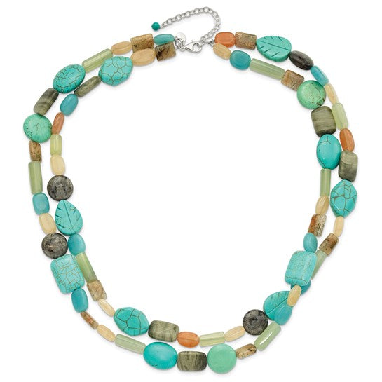 Natural Aventurine, Carnelian, Labradorite, Agate, Jade, Quartz, & Reconstructed Magnesite Necklace