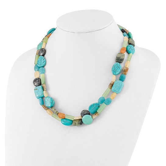 Natural Aventurine, Carnelian, Labradorite, Agate, Jade, Quartz, & Reconstructed Magnesite Necklace