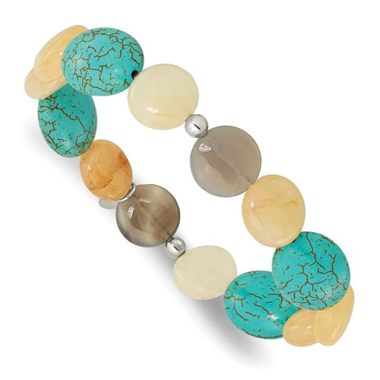 Natural Jade, Reconstructed Magnesite, & Sardonyx Bracelet Sterling Silver