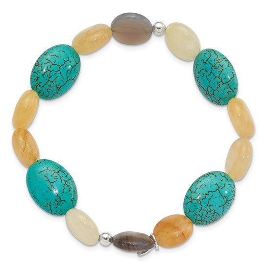 Natural Jade, Reconstructed Magnesite, & Sardonyx Bracelet Sterling Silver