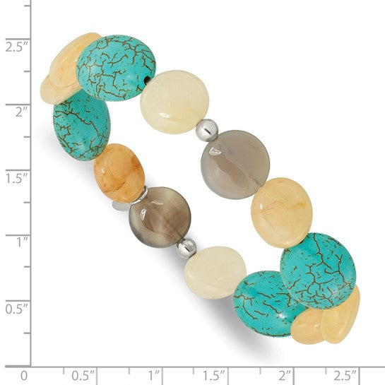 Natural Jade, Reconstructed Magnesite, & Sardonyx Bracelet Sterling Silver