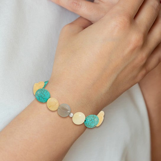 Natural Jade, Reconstructed Magnesite, & Sardonyx Bracelet Sterling Silver