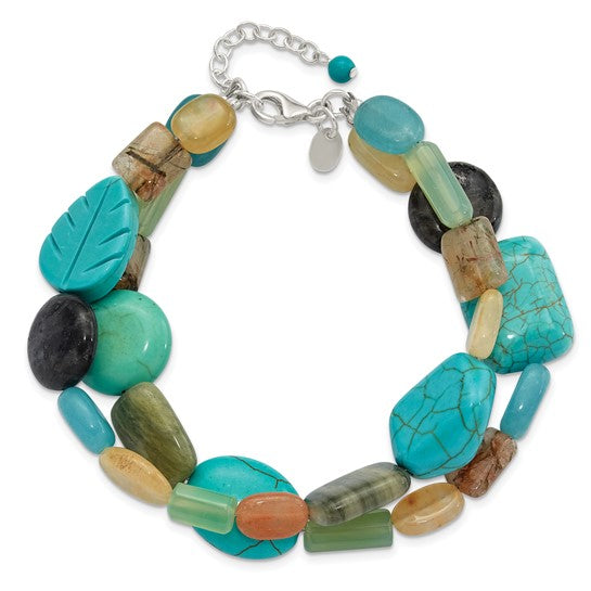 Natural Aventurine, Carnelian, Labradorite, Agate, Jade, Quartz, & Reconstructed Magnesite Bracelet