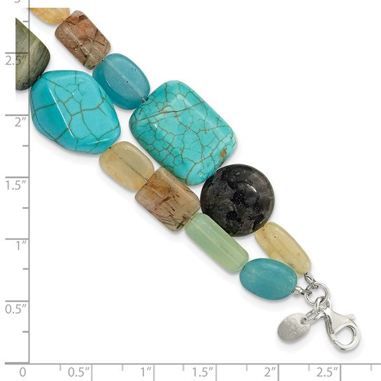 Natural Aventurine, Carnelian, Labradorite, Agate, Jade, Quartz, & Reconstructed Magnesite Bracelet