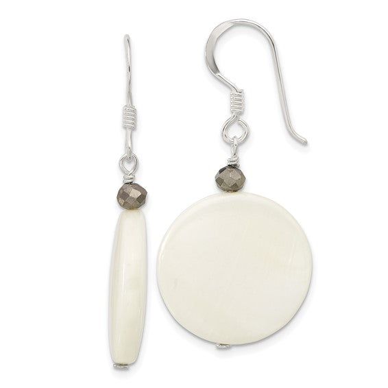 Mother Of Pearl & Crystal Dangle Earrings Sterling Silver