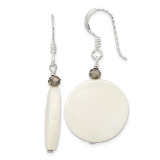 Mother Of Pearl & Crystal Dangle Earrings Sterling Silver