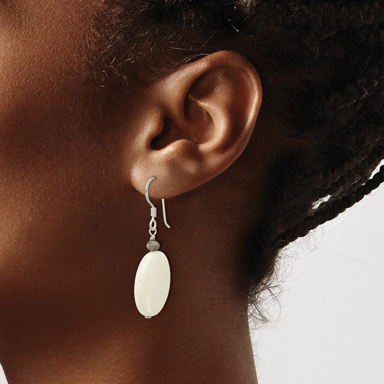 Mother Of Pearl & Crystal Dangle Earrings Sterling Silver