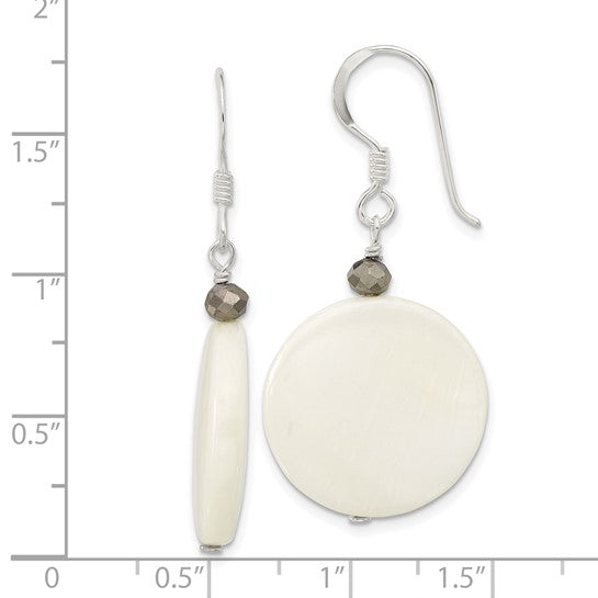 Mother Of Pearl & Crystal Dangle Earrings Sterling Silver