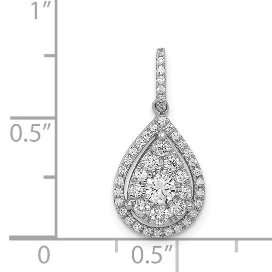 14K White Gold 1/2 Carat Diamond Tear Drop Cluster Pendant