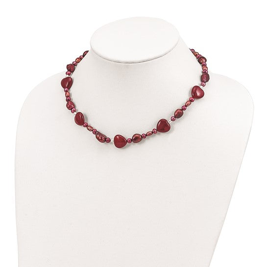 Red Jade Heart & Cultured Peal Necklace